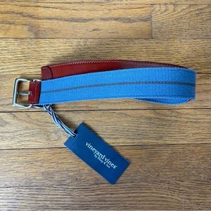 NEW Vineyard Vines Blue Stripe Belt Leather Canvas Size 32 NWT